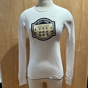 White Long Sleeve Tee with Yankee Stadium Patch